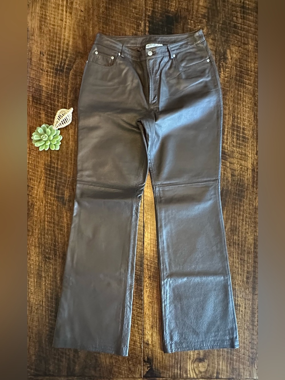 Newport News | Jeanology Brown Genuine Leather Wide/Straight Leg Pants, 12T